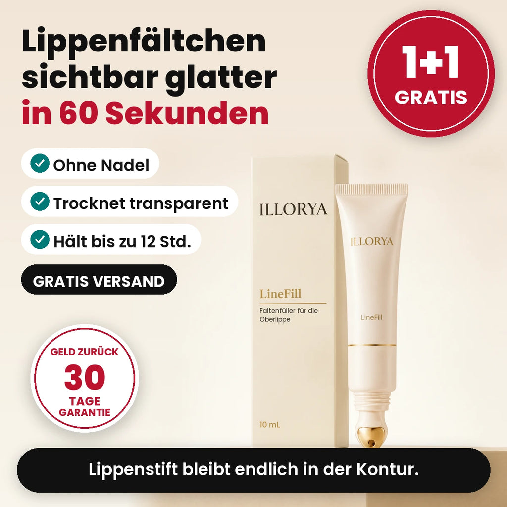 ILLORYA LineFill: Lippenfältchen sichtbar glatter in 60 Sekunden, 1+1 gratis, Gratis Versand, 30 Tage Garantie